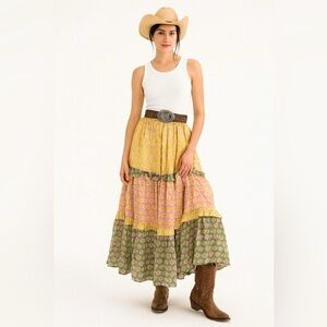 Salty Lemon Tiered Maxi Skirt Size Large